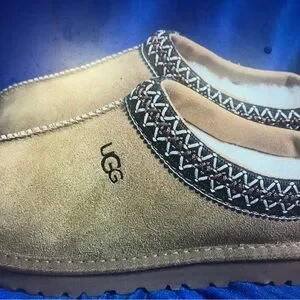 UGG Tan Slip-On Shoes with Patterned Trim UGG | Shoes | Ugg Beige Suede Slipons With Patterned Trim  main image 4